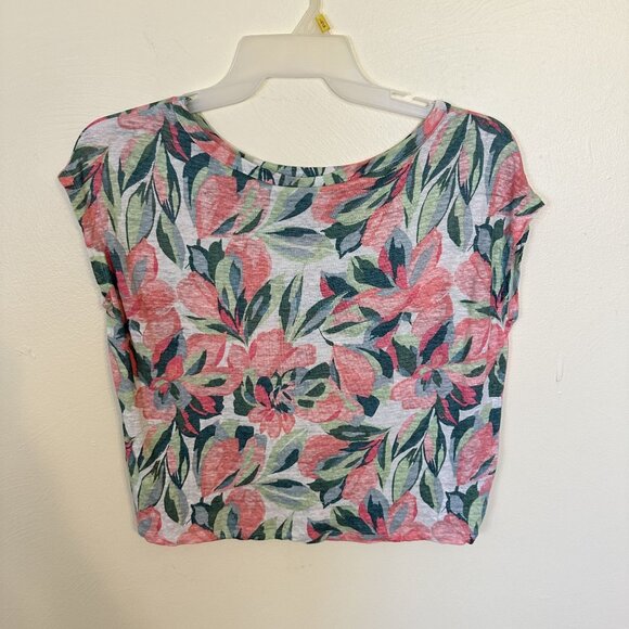 Joie Womens Floral Linen Top Small Lightweight Short Sleeve Multicolor Pink - Picture 3 of 5